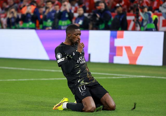 Ousmane Dembele of PSG celebrates his goal during the Champions League 2025/26 Semi-Final Second Leg football match against Bayern Munich